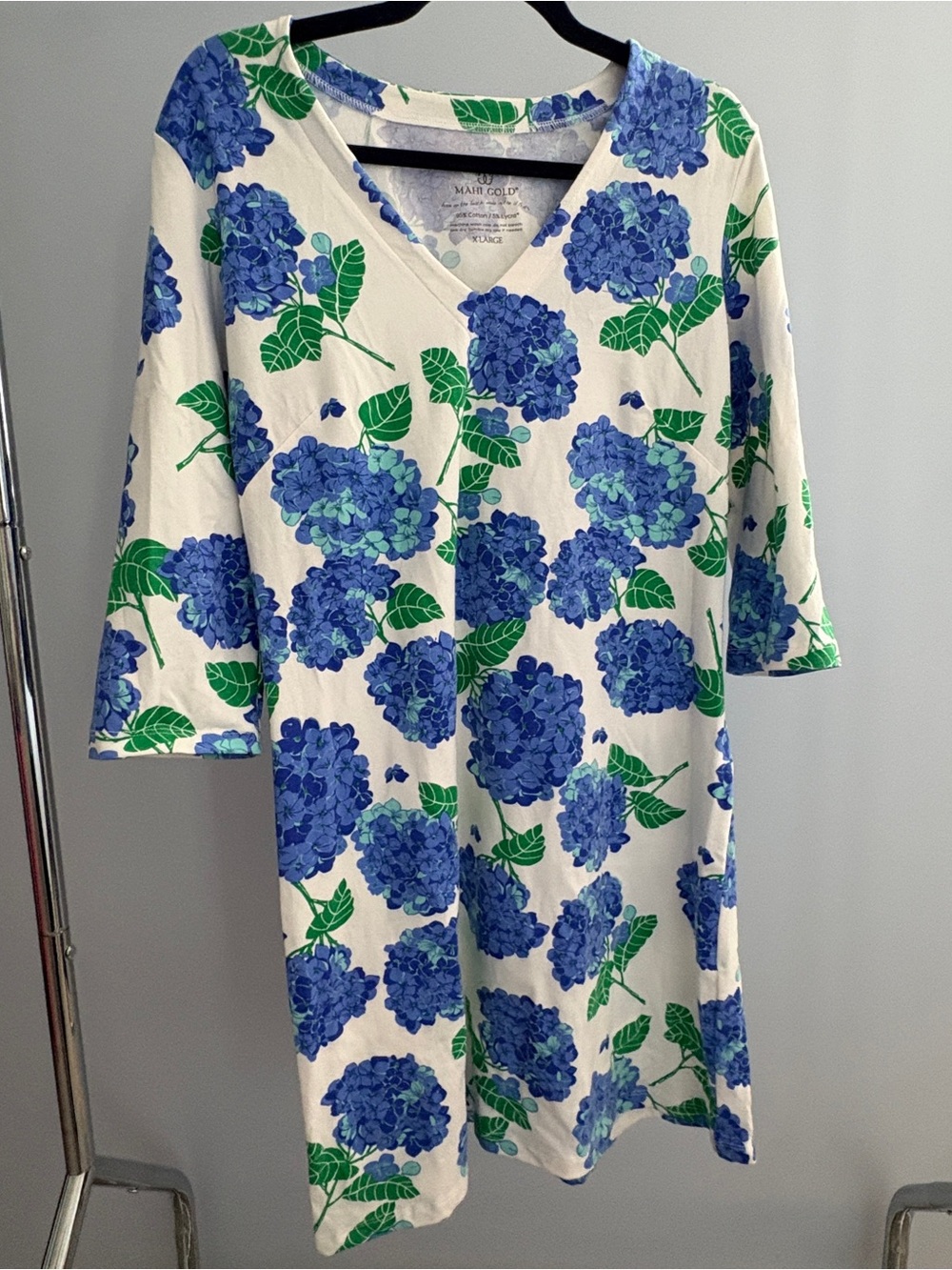 MAHI GOLD White Midi Dress with Blue Floral Print